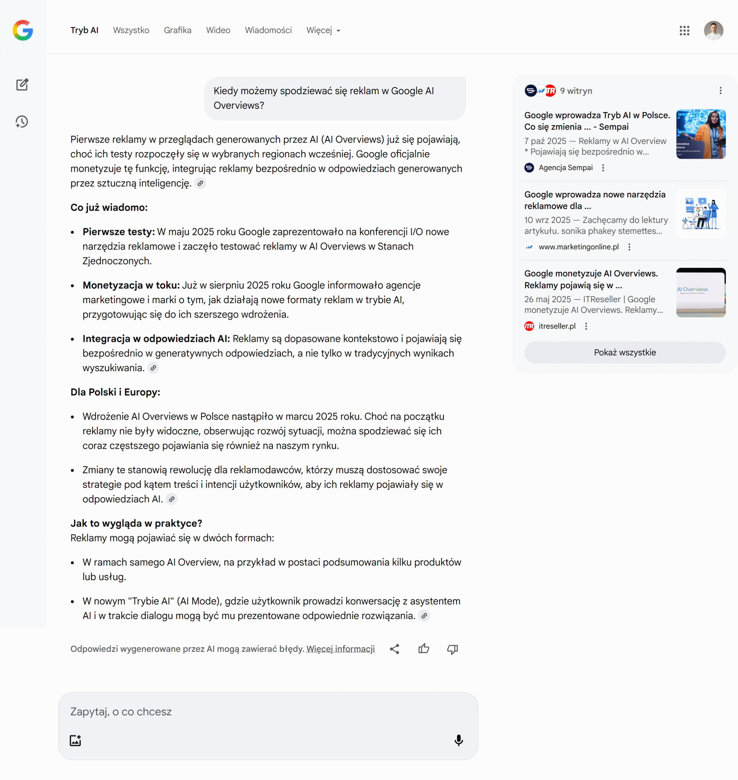 Co Google AI Mode mówi na temat reklam w AI Google Search?