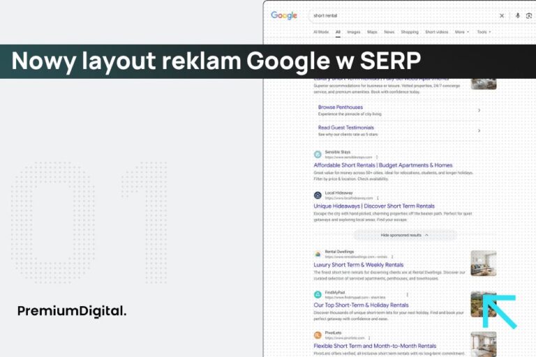 Na zdjęciu nowy layout Google Ads w wyszukiwarce internetowej.