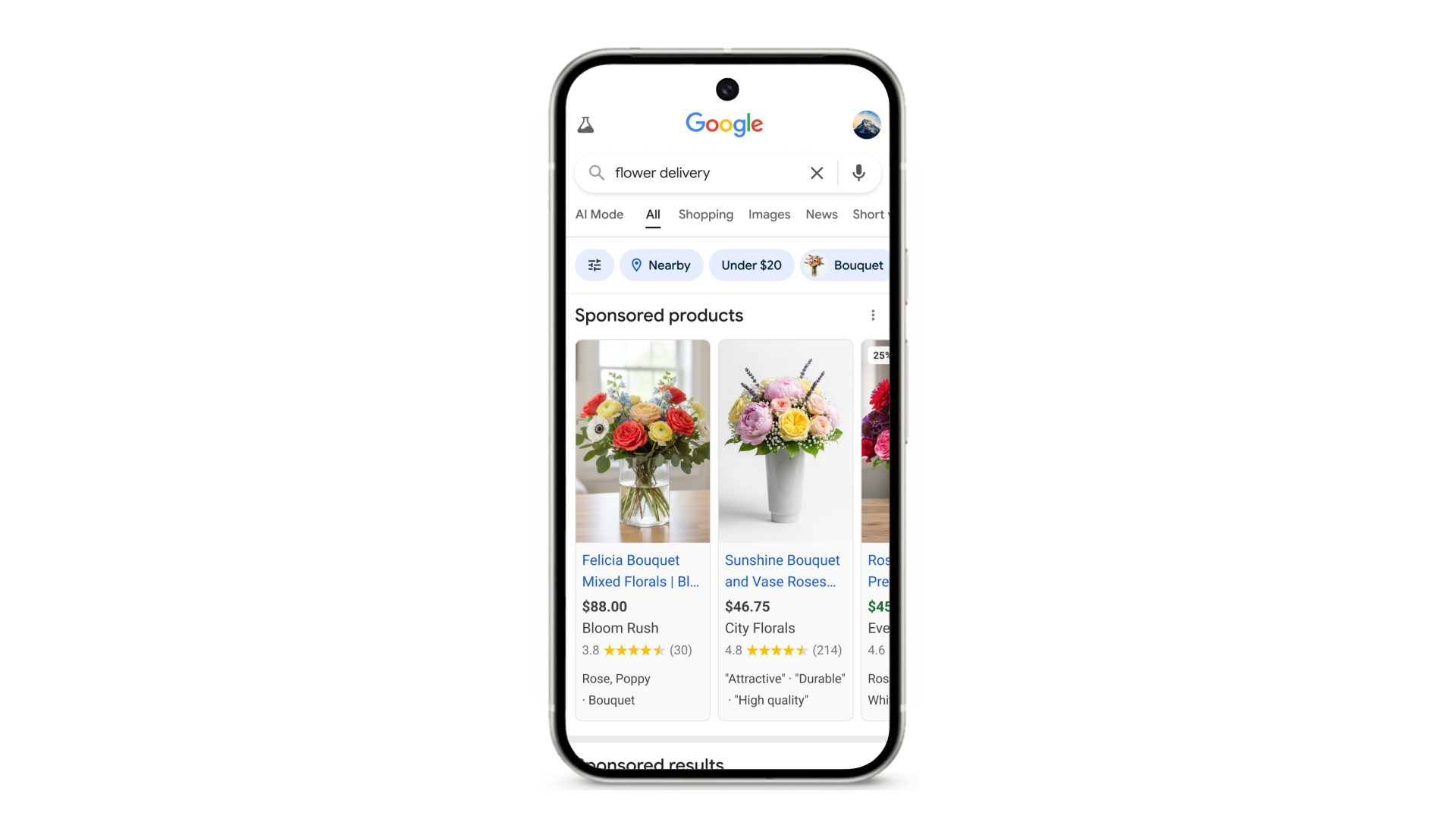 Nowy layout reklam Google Shopping w SERP na mobile.