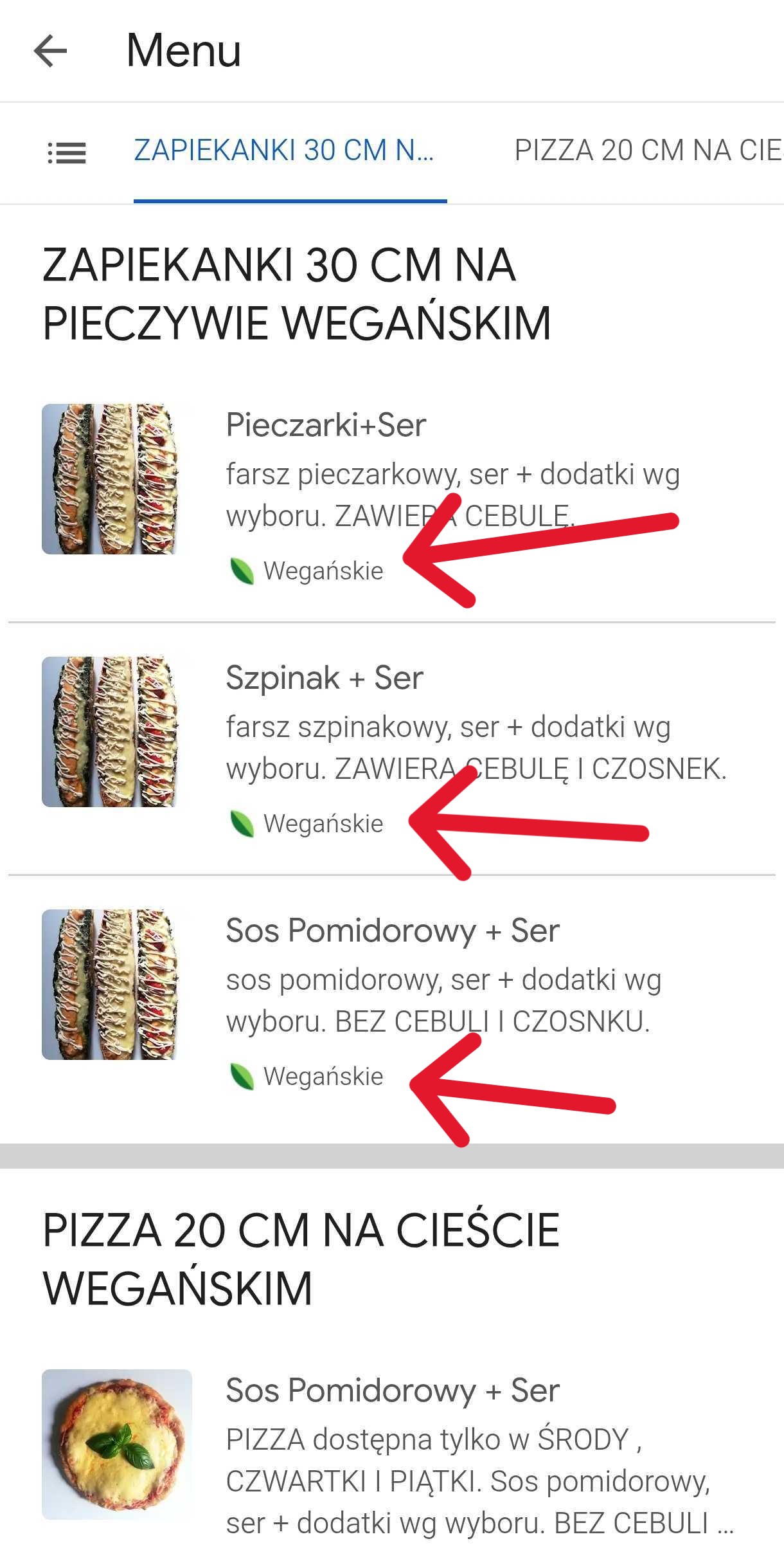 atrybuty dietetyczne google business profile - przykład