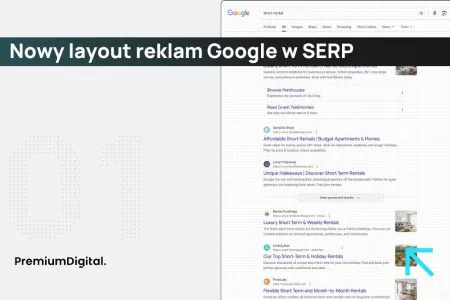 Na zdjęciu nowy layout Google Ads w wyszukiwarce internetowej.